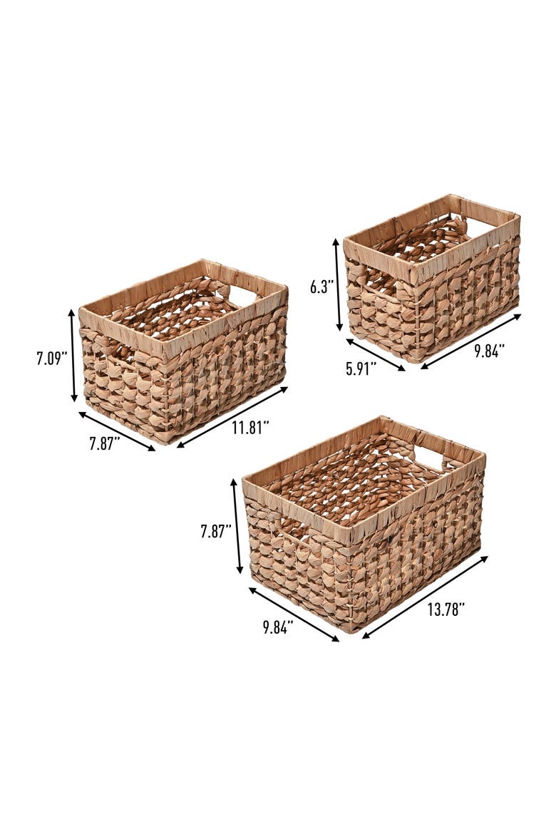 Hayden Bohemian Cottage Handwoven Hyacinth Rectangular Nesting Baskets with Handles,, Main, color, Natural