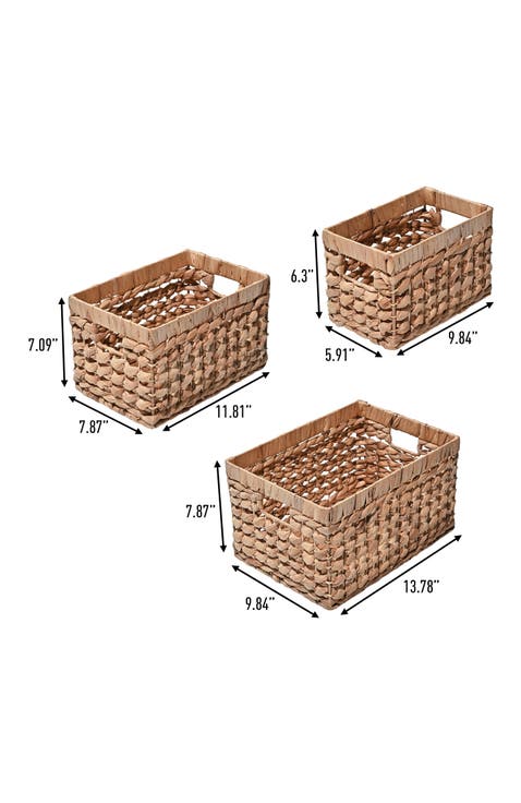 Hayden Bohemian Cottage Handwoven Hyacinth Rectangular Nesting Baskets with Handles,