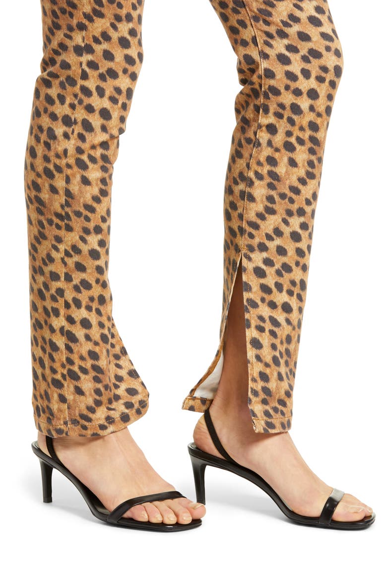 We Wore What Stiletto High Waist Split Hem Leopard Skinny Jeans, Alternate, color, BROWN
