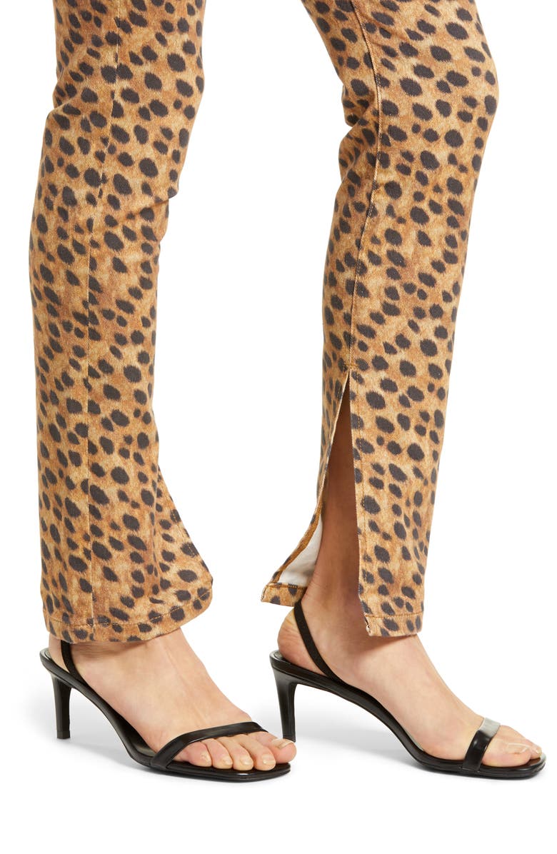 WeWoreWhat We Wore What Stiletto High Waist Split Hem Leopard Skinny Jeans, Alternate, color, 