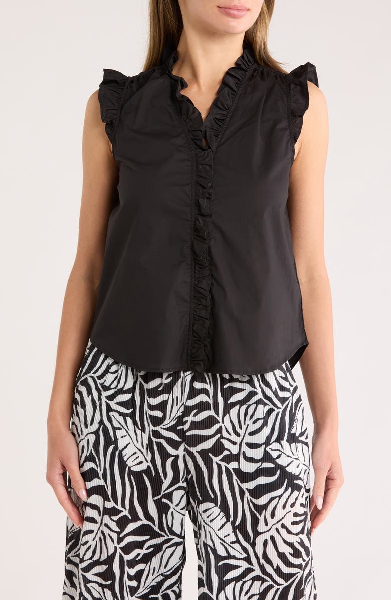 Ellen Tracy Ruffle Cotton Top, Main, color, Black