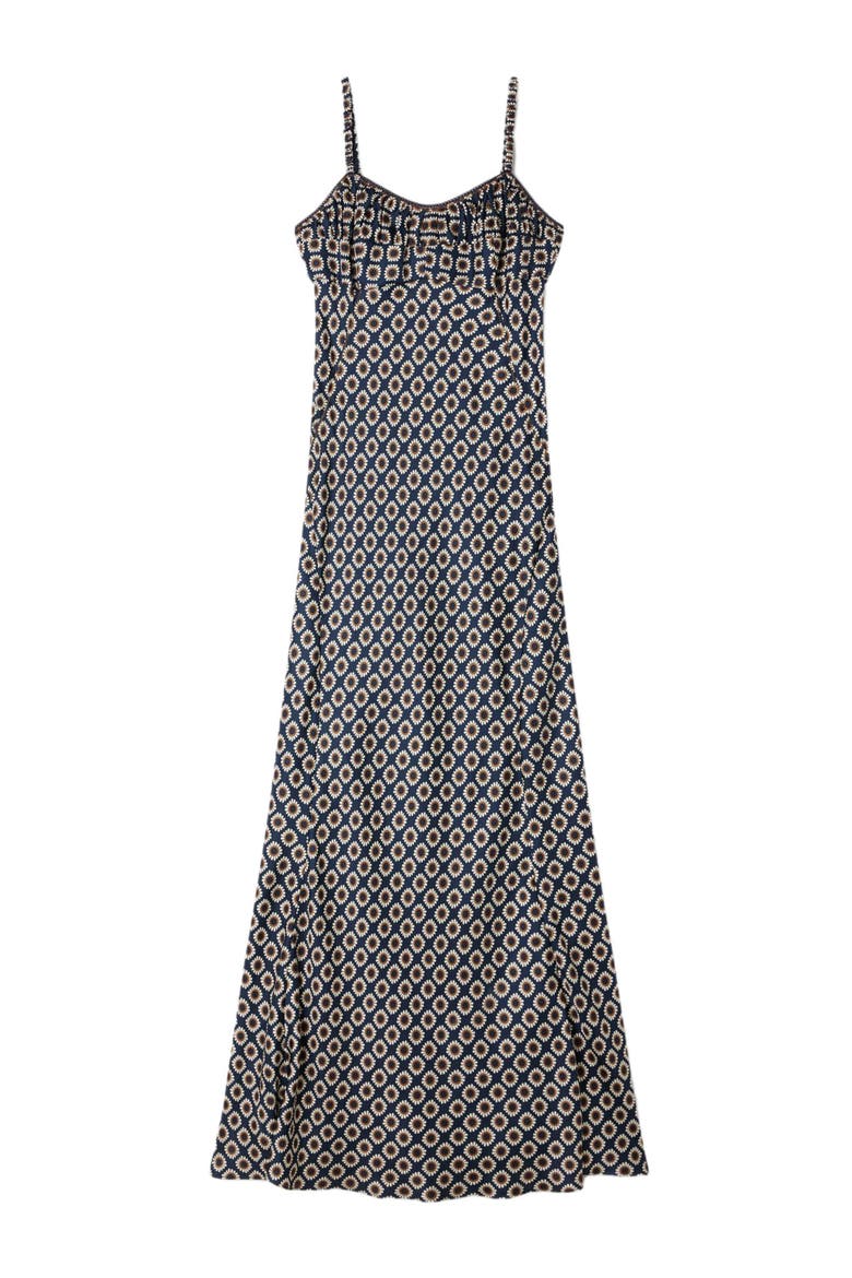 Floral slip maxi dress, Alternate, color, Deep blue / ocher