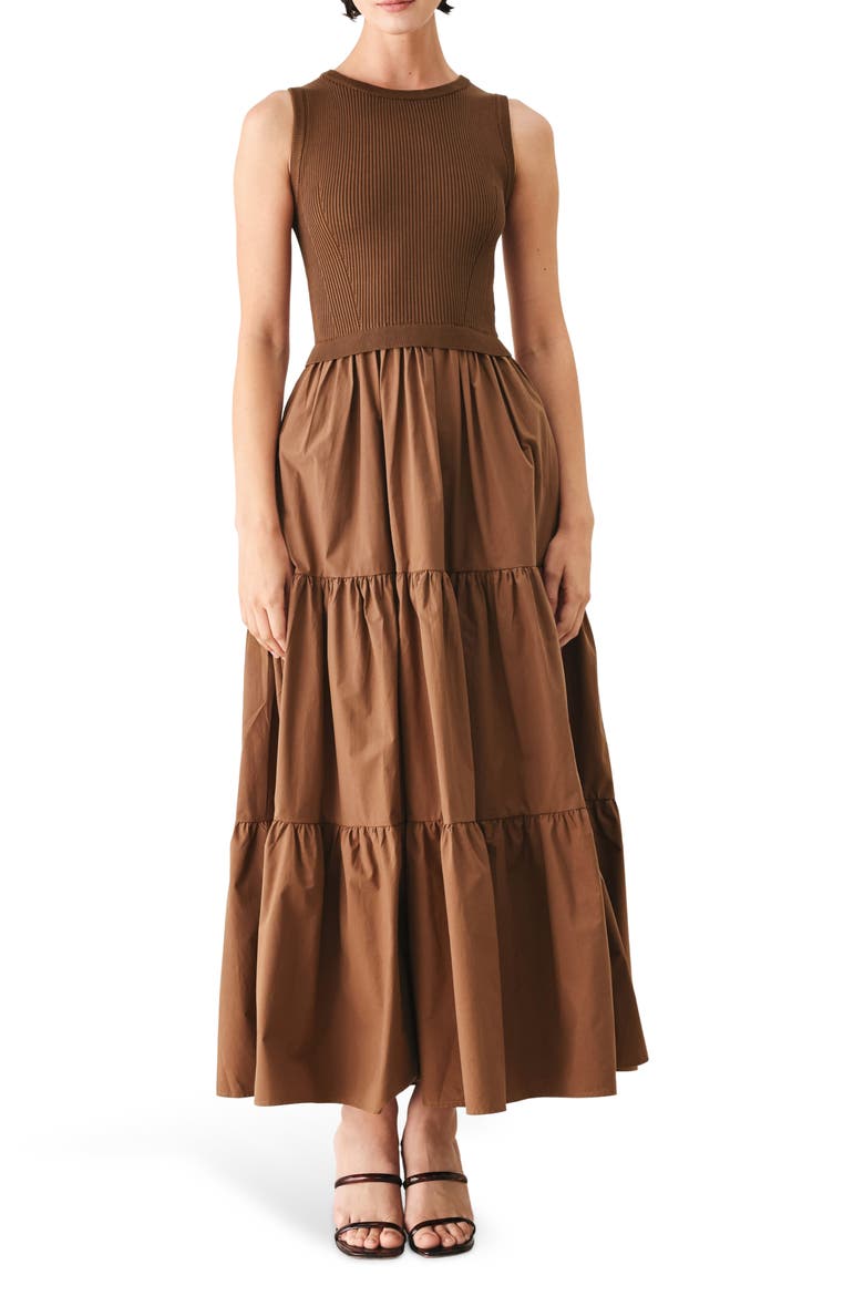 Mixed Media Maxi Dress, Main, color, BROWN