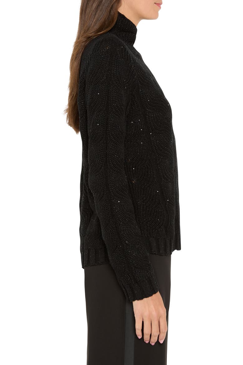 Sparkle Cable Stitch Cotton Blend Sweater, Alternate, color, BLACK ONYX