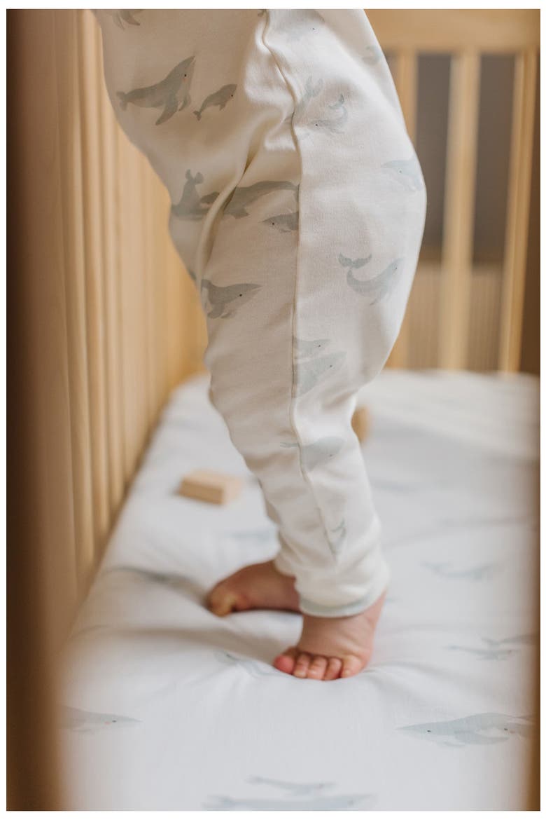 Follow Me Whale Print Organic Cotton Romper, Alternate, color, LIGHT BLUE
