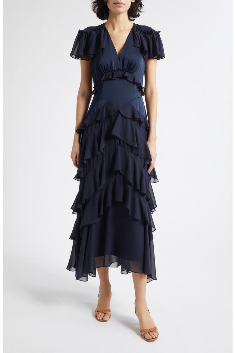 Tatum Ruffle Maxi Dress, Main, color, NAVY