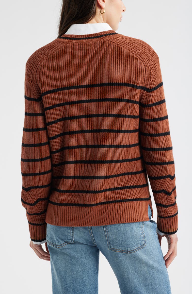 Caslon<sup>®</sup> Shaker Stitch Short Cardigan, Alternate, color, Rust Sequoia- Black Fae Stripe
