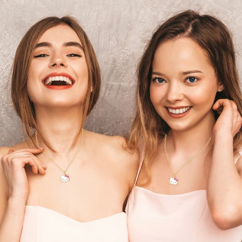 Hello Kitty Duo Necklace Set, One Large One Small In Gold
