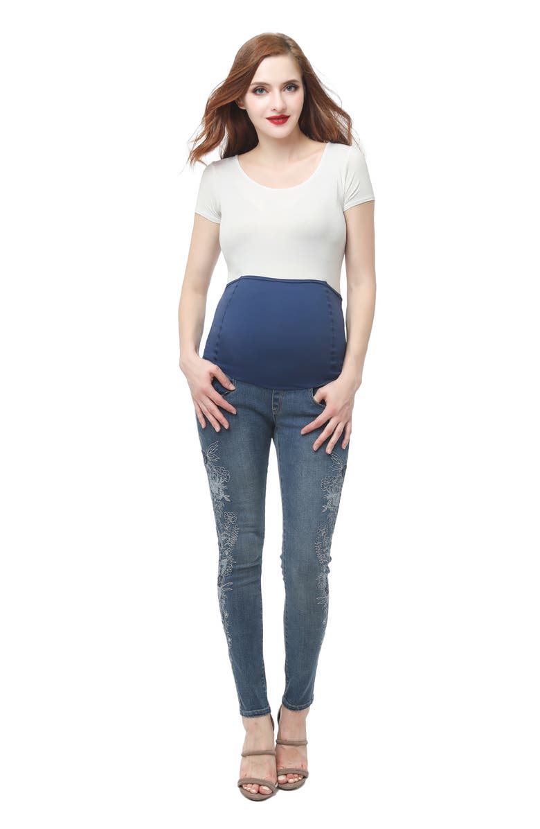 Kimi and Kai Floral Embroidered Maternity Skinny Jeans, Alternate, color, 