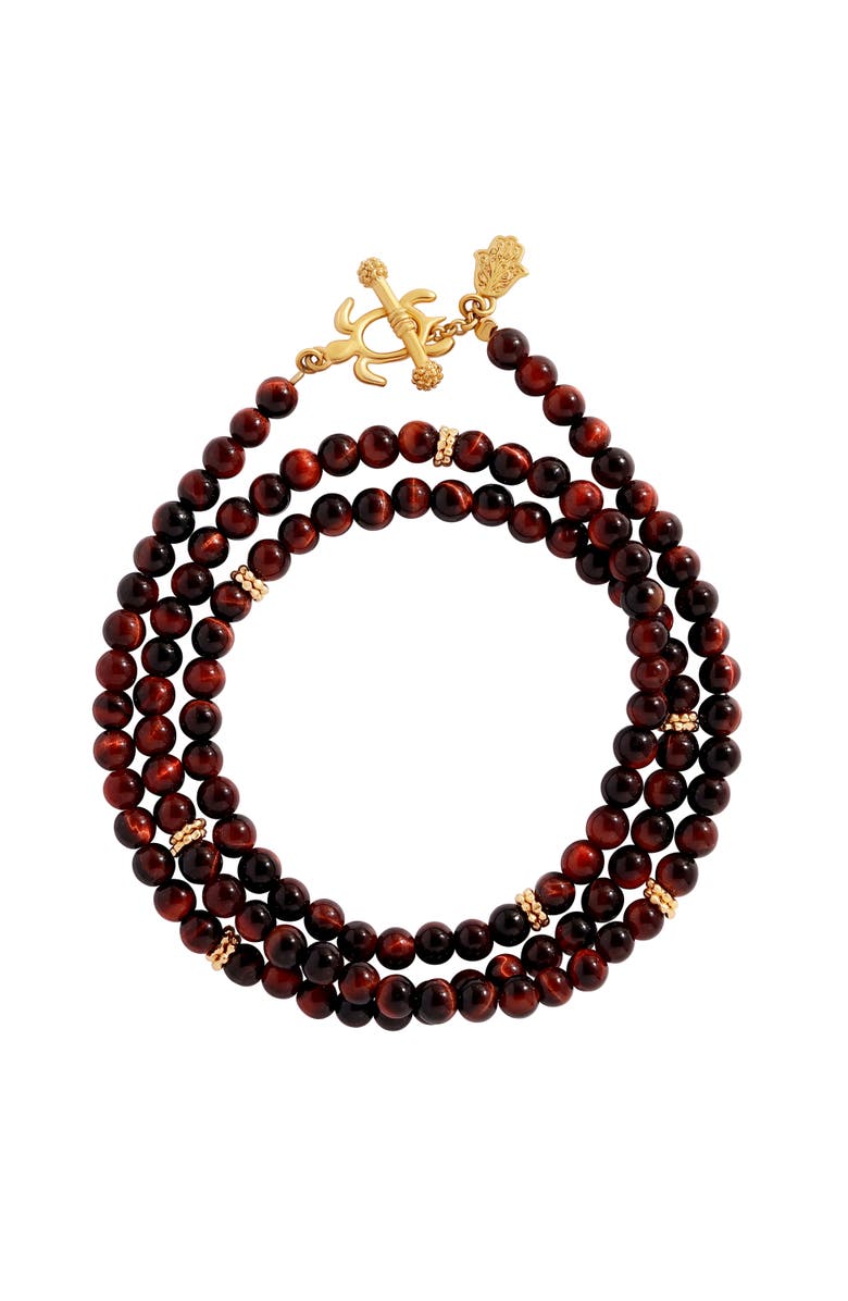 Karma and Luck Enduring Flow Red Tiger Eye Turtle Wrap Bracelet, Main, color, Burgundy