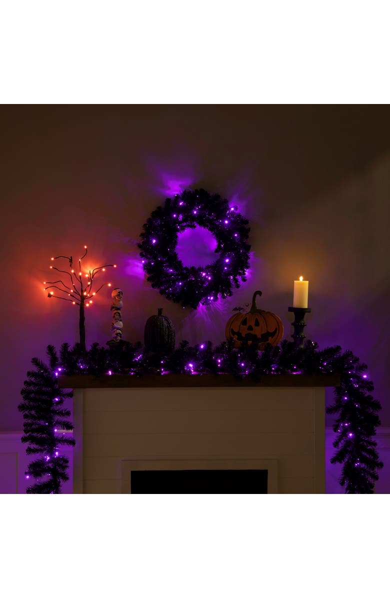 Northlight Pre-Lit Black Crystal Pine Artificial Halloween Garland - 9' x 12" - LED Purple, Alternate, color, 
