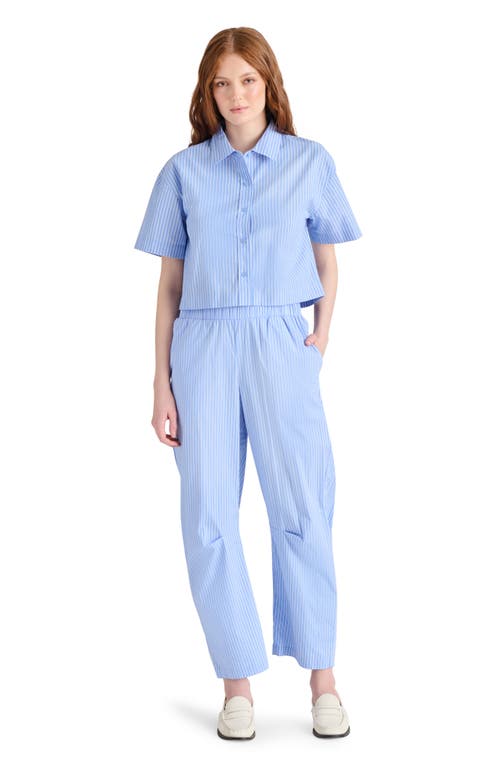 Steve Madden Womens Tula Striped Button Front Shirt Saelyn Striped Barrel Leg Pants In Vintage Blue