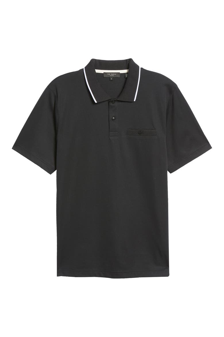 Galton Tipped Cotton Blend Polo, Alternate, color, BLACK