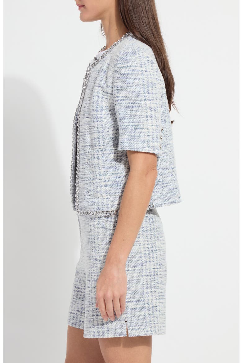 Lily Short Sleeve Summer Tweed Jacket, Alternate, color, AZZURRO TWEED