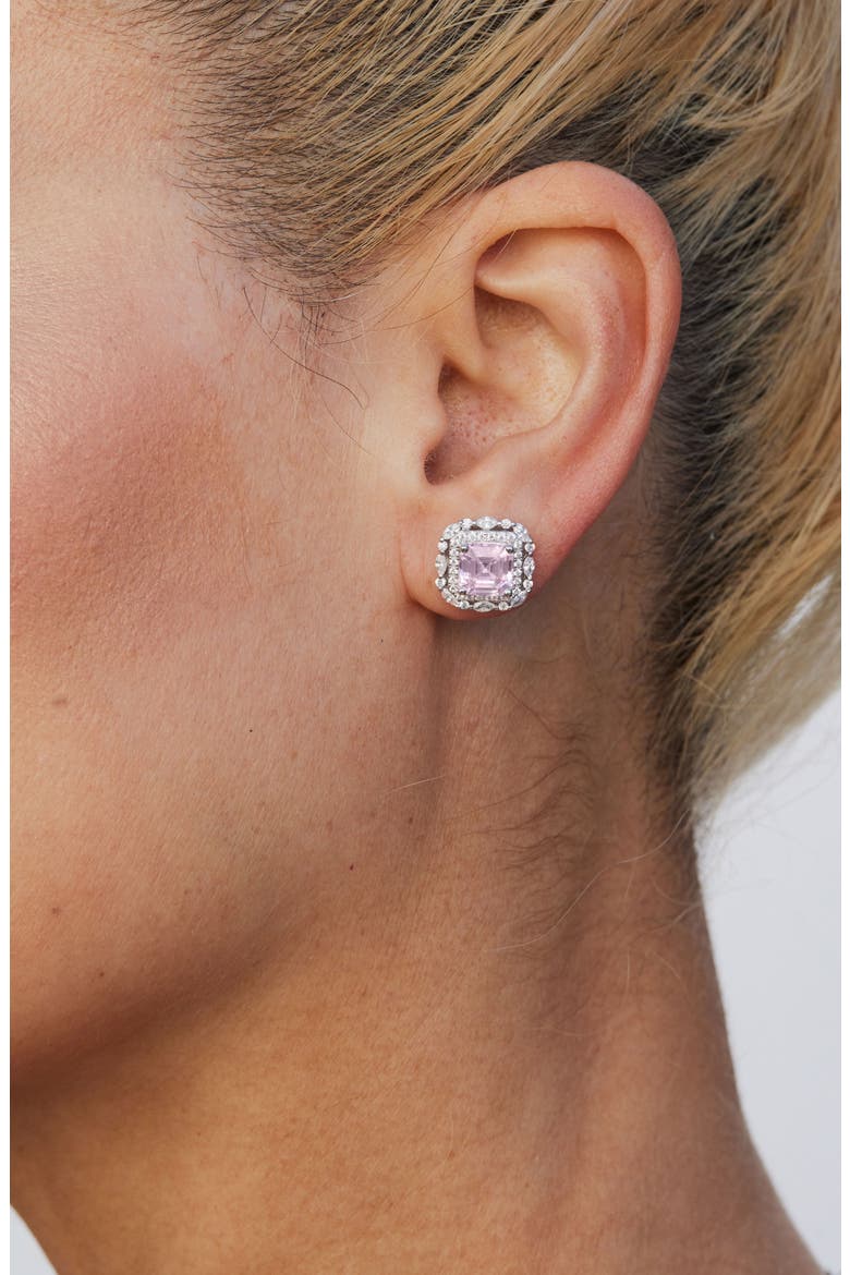 Asscher Cut Cubic Zirconia Double Halo Stud Earrings, Alternate, color, FANCY PINK