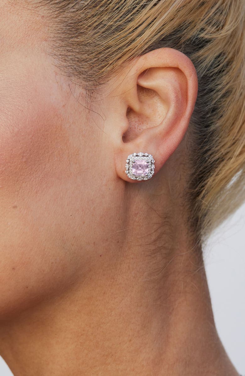 SAVVY CIE JEWELS Asscher Cut Cubic Zirconia Double Halo Stud Earrings, Alternate, color, Fancy Pink