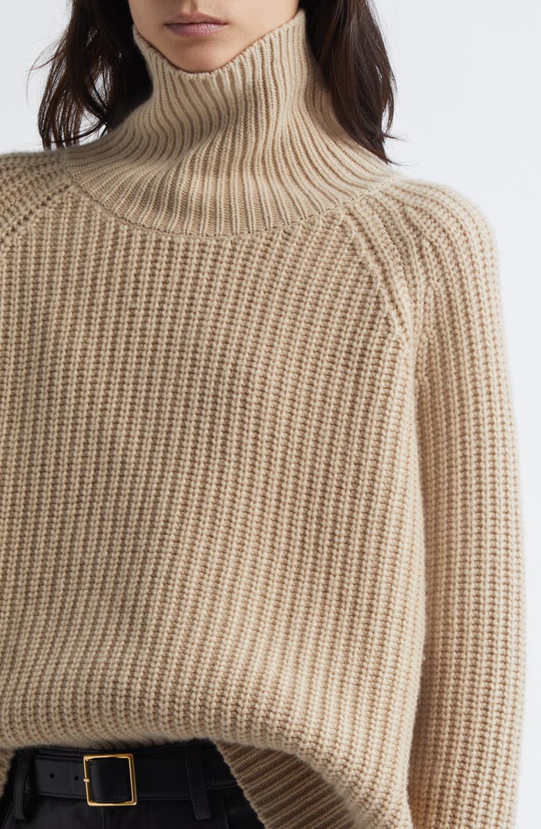 Nili Lotan Amaya Fisherman Knit Cashmere Turtleneck Sweater, Alternate, color, Taupe