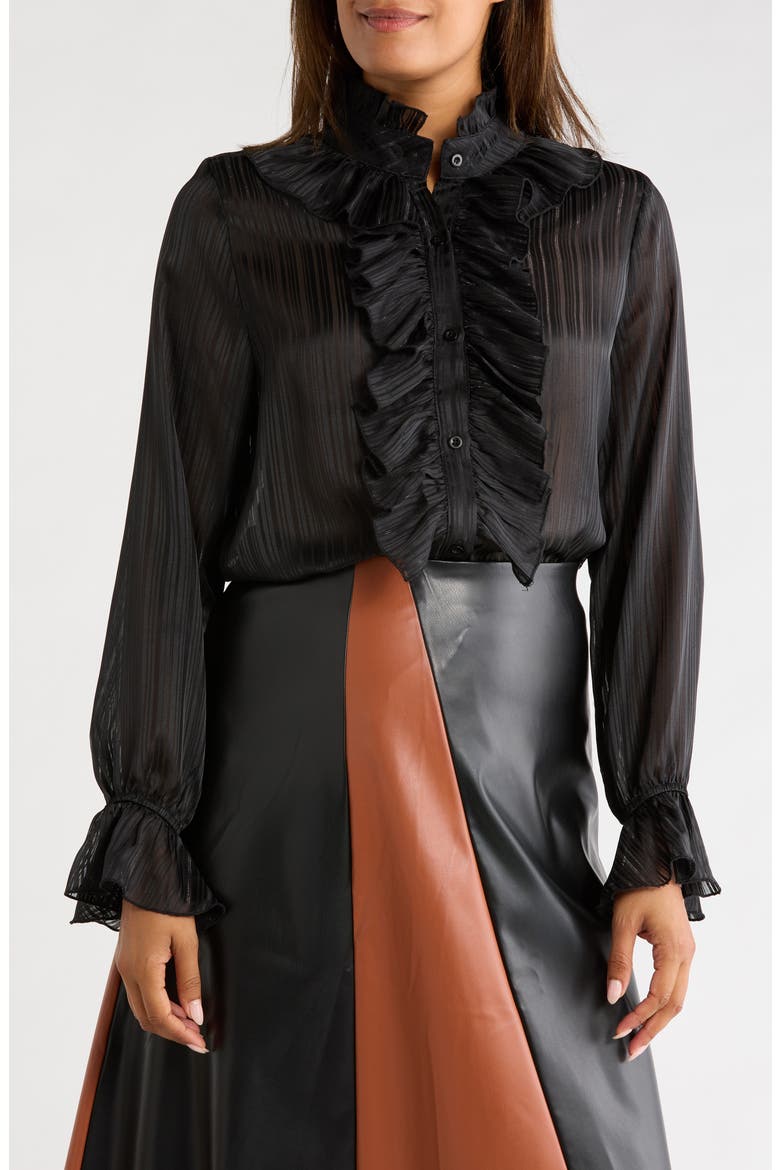 Ruffled Long Sleeve Shirt, Main, color, BLACK