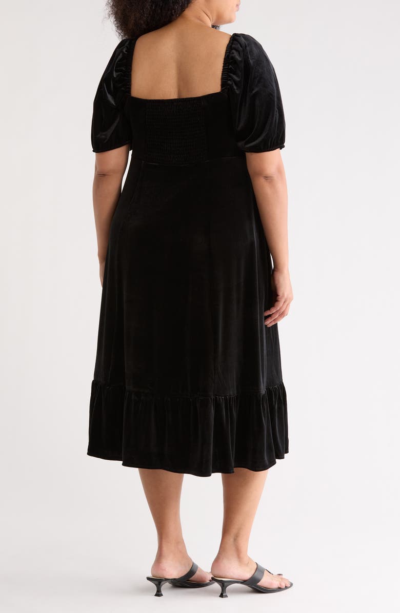 London Times Square Neck Puff Sleeve Empire Waist Dress, Alternate, color, Black