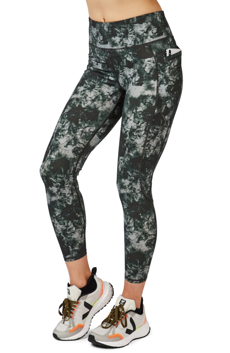 Sweaty Betty Zero Gravity Pocket 7/8 Running Leggings, Alternate, color, Green Tie Dye Print