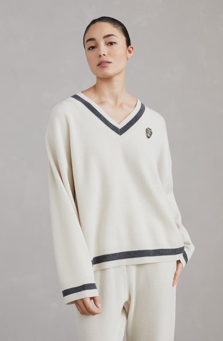 Brunello Cucinelli Cashmere English rib sweater with logo, Alternate, color, 