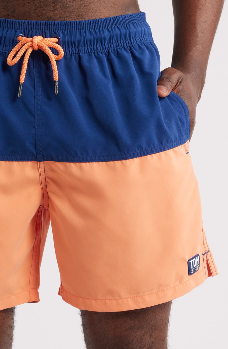 Tom & Teddy Colorblock Swim Trunks, Alternate, color, Blue Orange