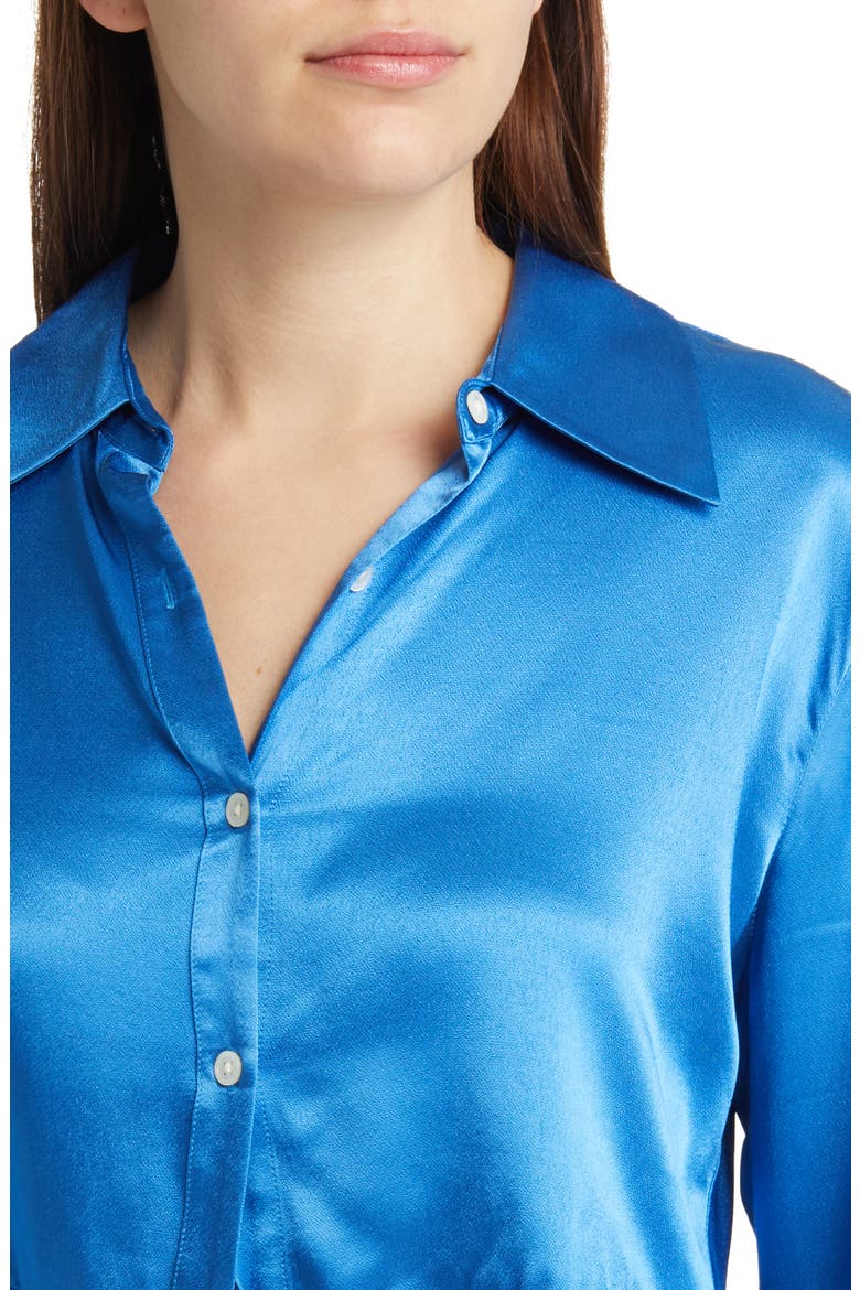 Tiana Tie Waist Crop Satin Blouse, Alternate, color, COBALT