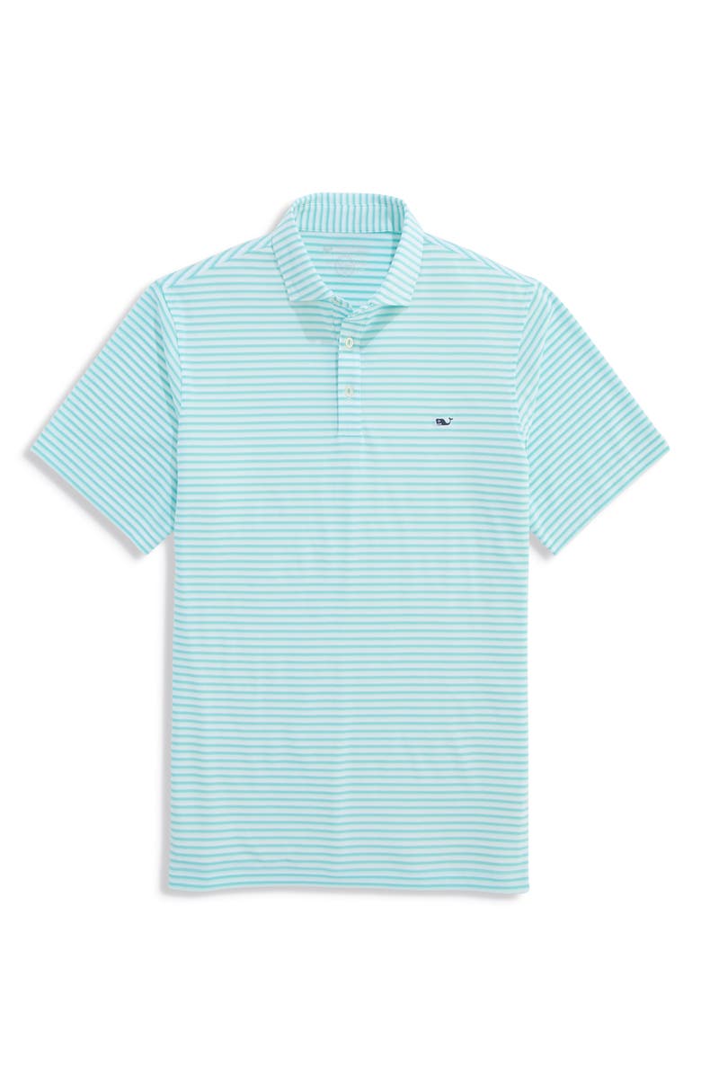vineyard vines Sankaty Stripe Performance Piqué Polo, Main, color, White/ Mint/ Blue