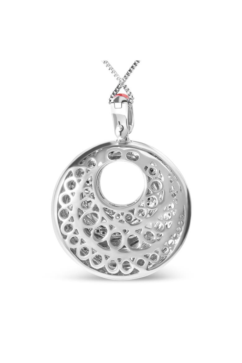 Silver Red Enamel and 1/2 Diamond Swirl Medallion Pendant Necklace, Alternate, color, White