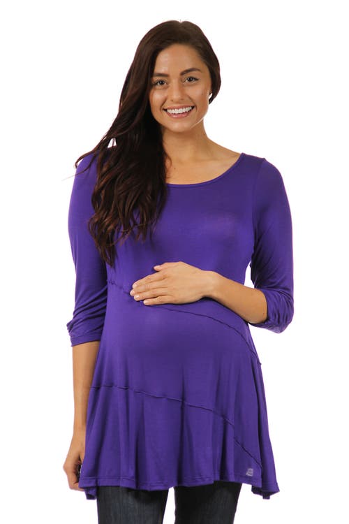 24seven Comfort Apparel Ruched Sleeve Swing Maternity Tunic Top In Blue