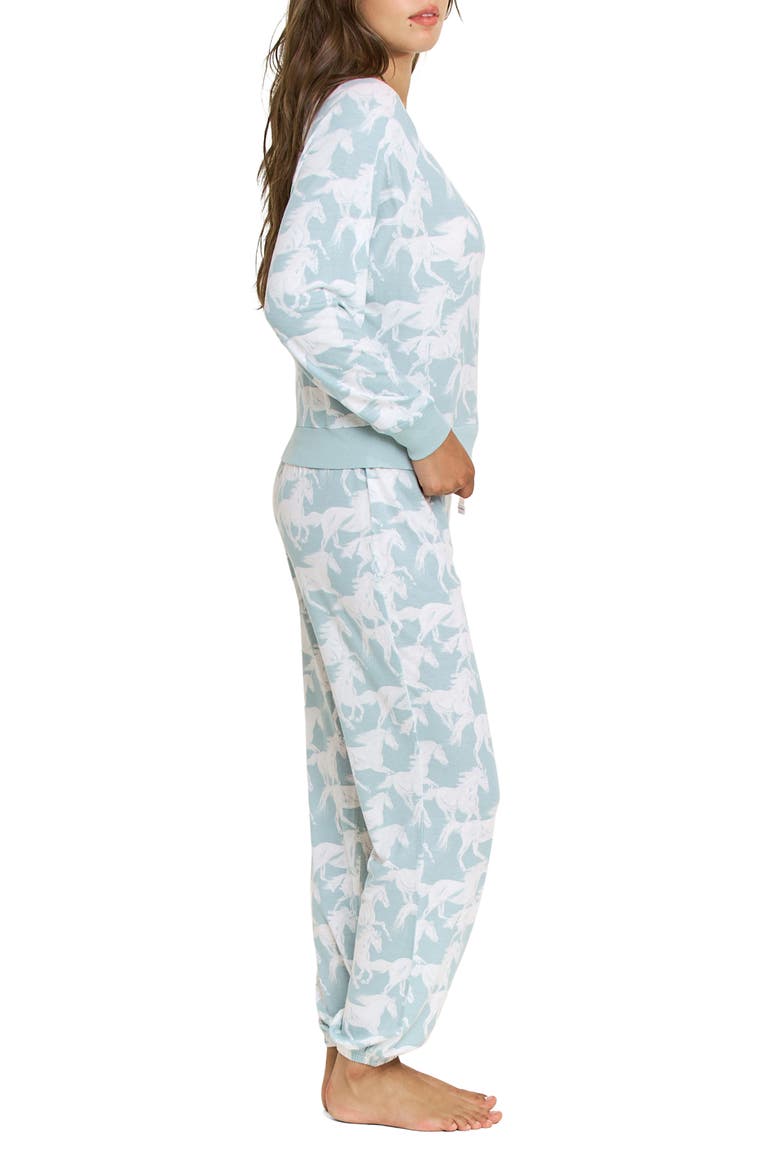 Star Seeker Brushed Jersey Pajamas, Alternate, color, WHISPER MINT HORSES