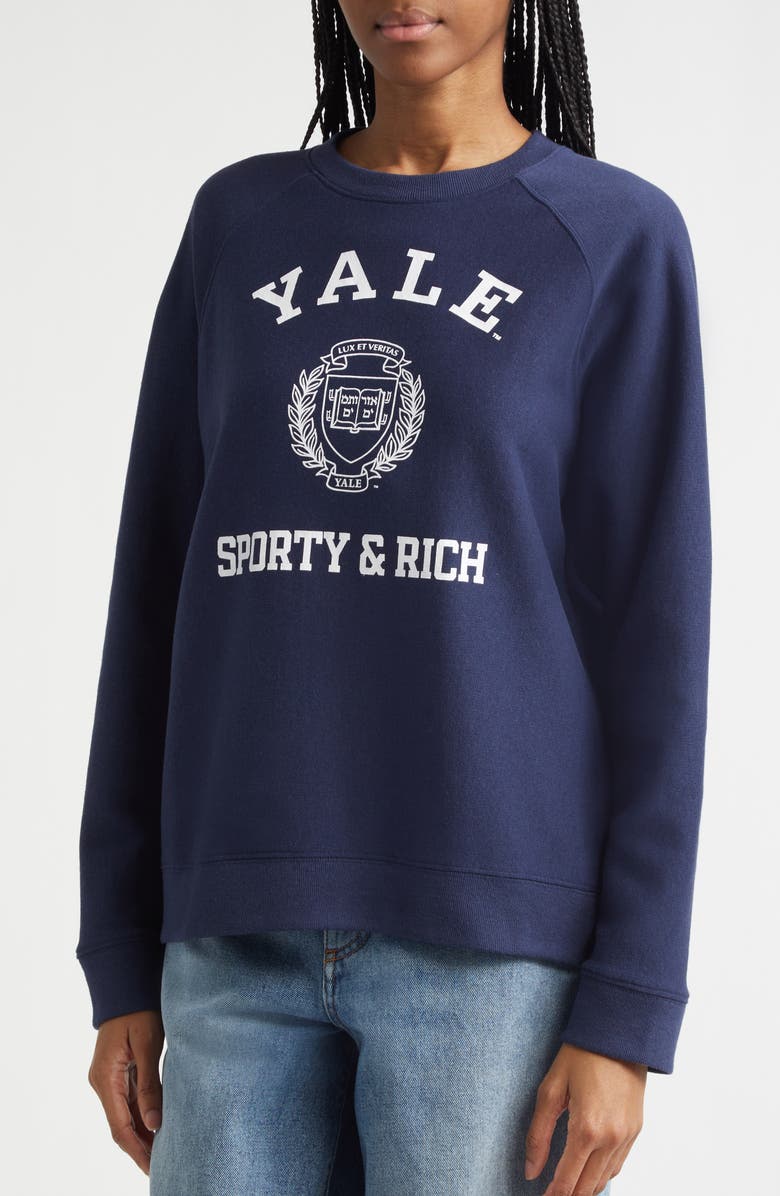 Sporty & Rich Veritas Crewneck Sweatshirt, Alternate, color, Dark Navy
