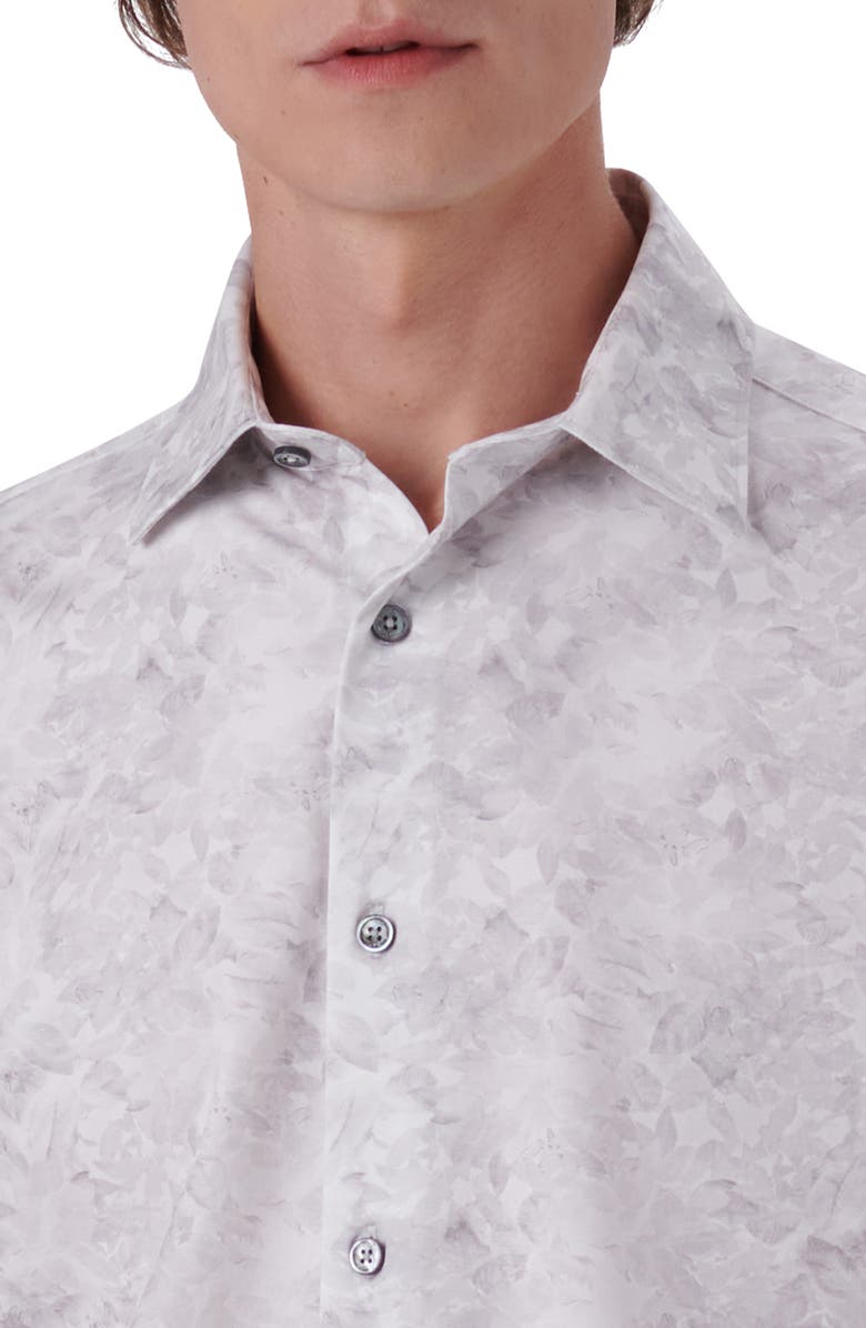 Bugatchi OoohCotton<sup>®</sup> Leaf Print Button-Up Shirt, Alternate, color, Platinum