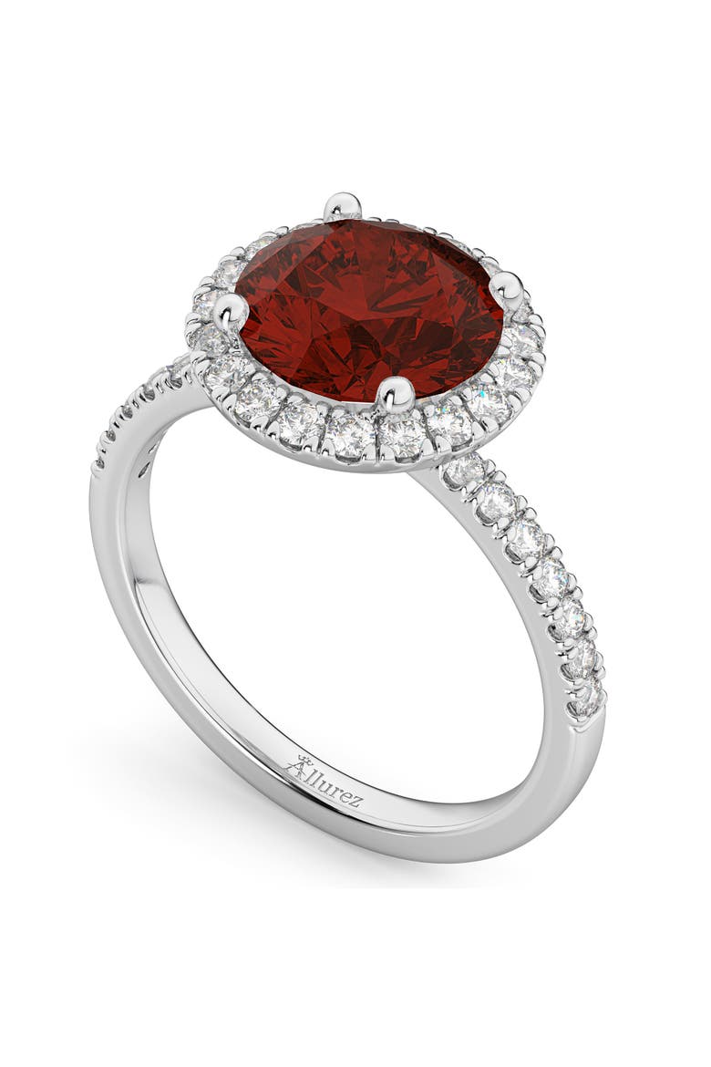 Halo Garnet & Diamond Engagement Ring 14K, Alternate, color, 3.00ct/White Gold