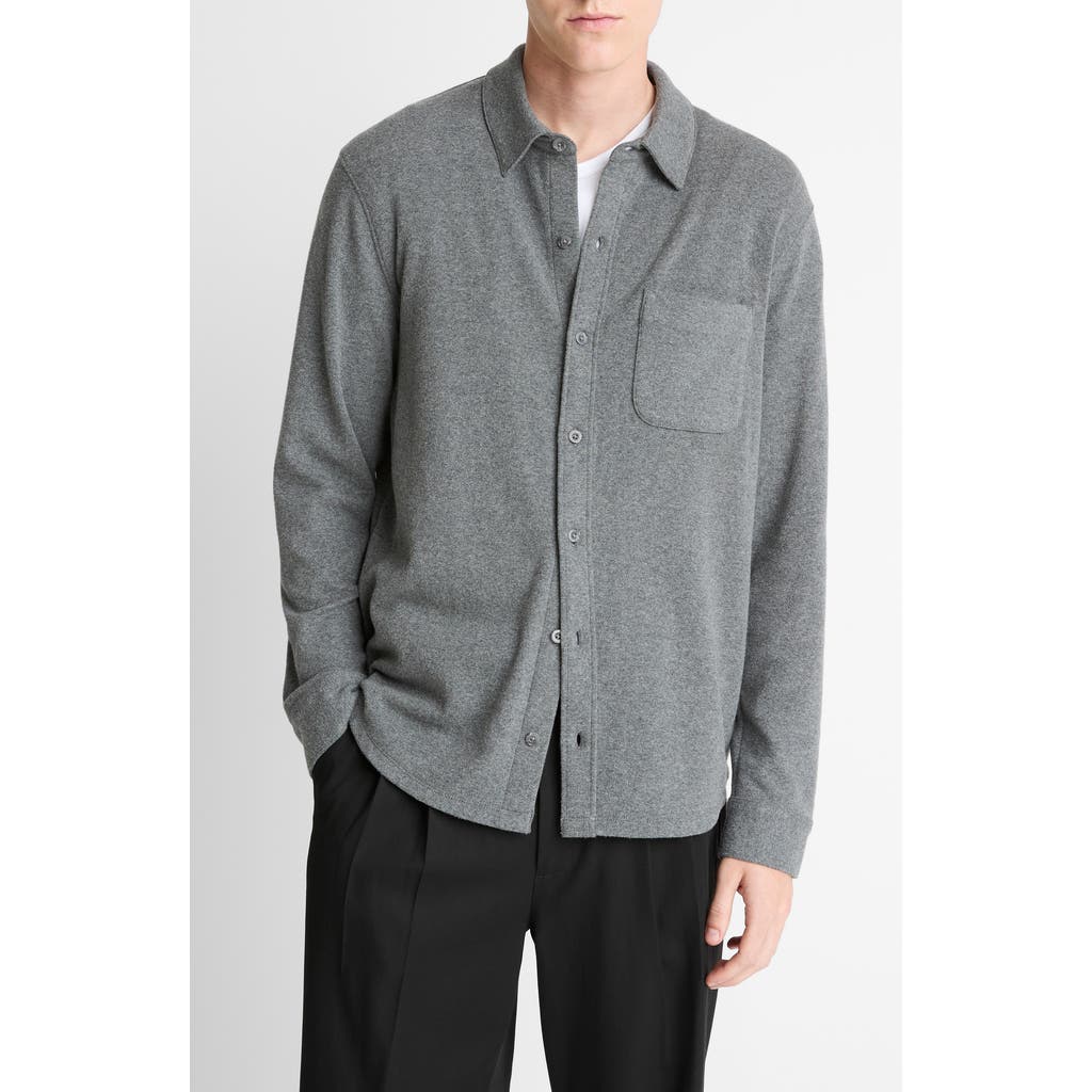 Vince Solid Button Front Knit Shirt In Gray