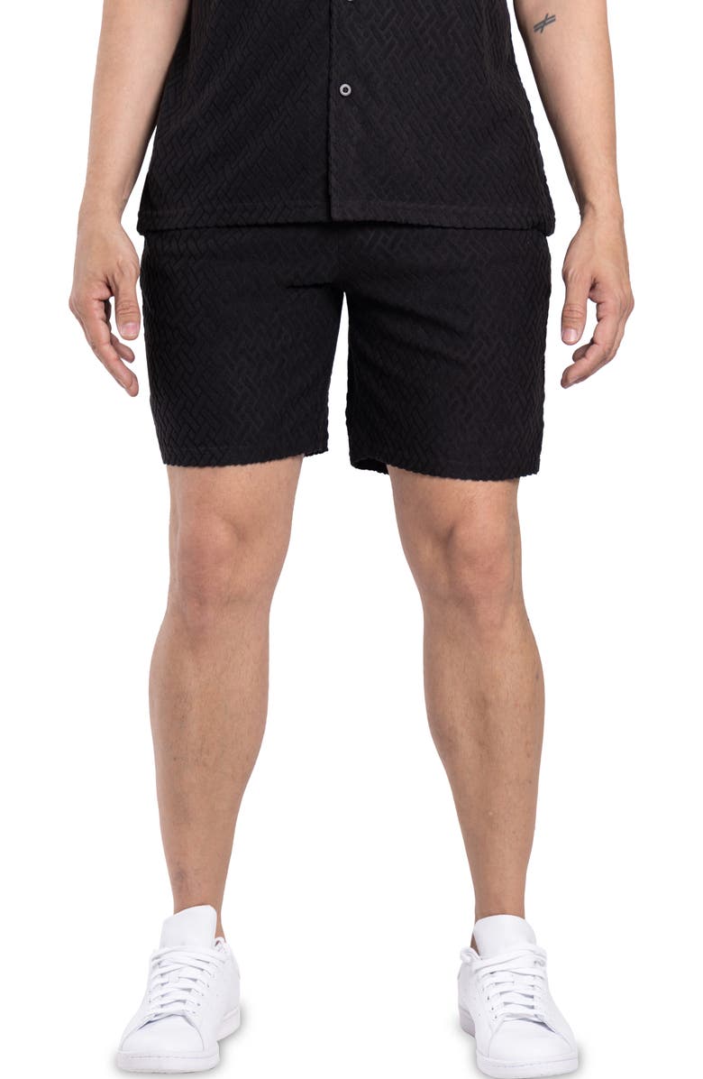 Spring + Mercer Casual Jacquard Terry Shorts, Main, color, Black