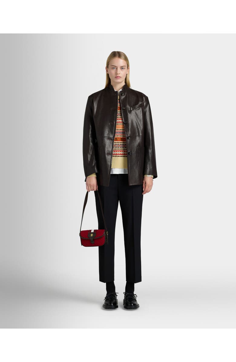 Bally Belted Jacket in Leather, Alternate, color, Brown