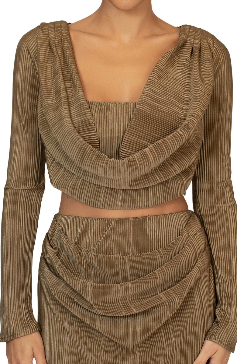 JLUXLABEL Haidyn Plissé Long Sleeve Crop Top & Maxi Skirt Set, Alternate, color,