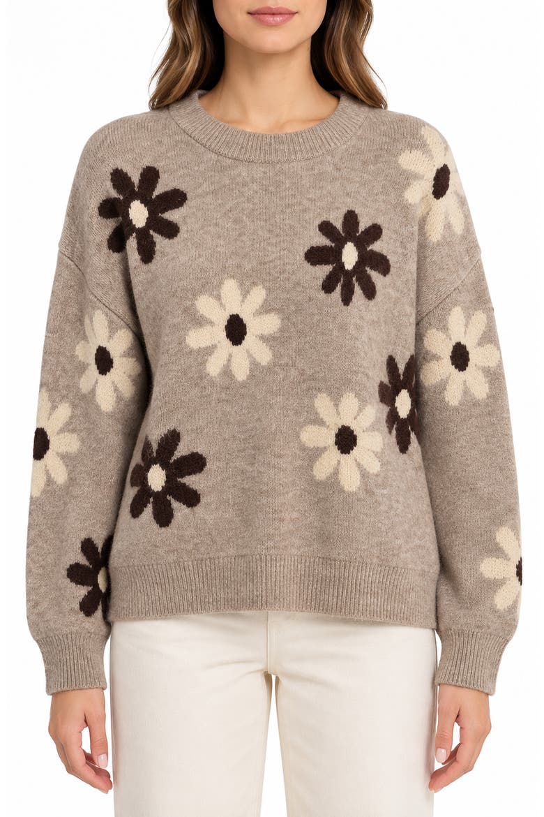 Crewneck Flower Sweater, Main, color, OATMEAL/ BROWN