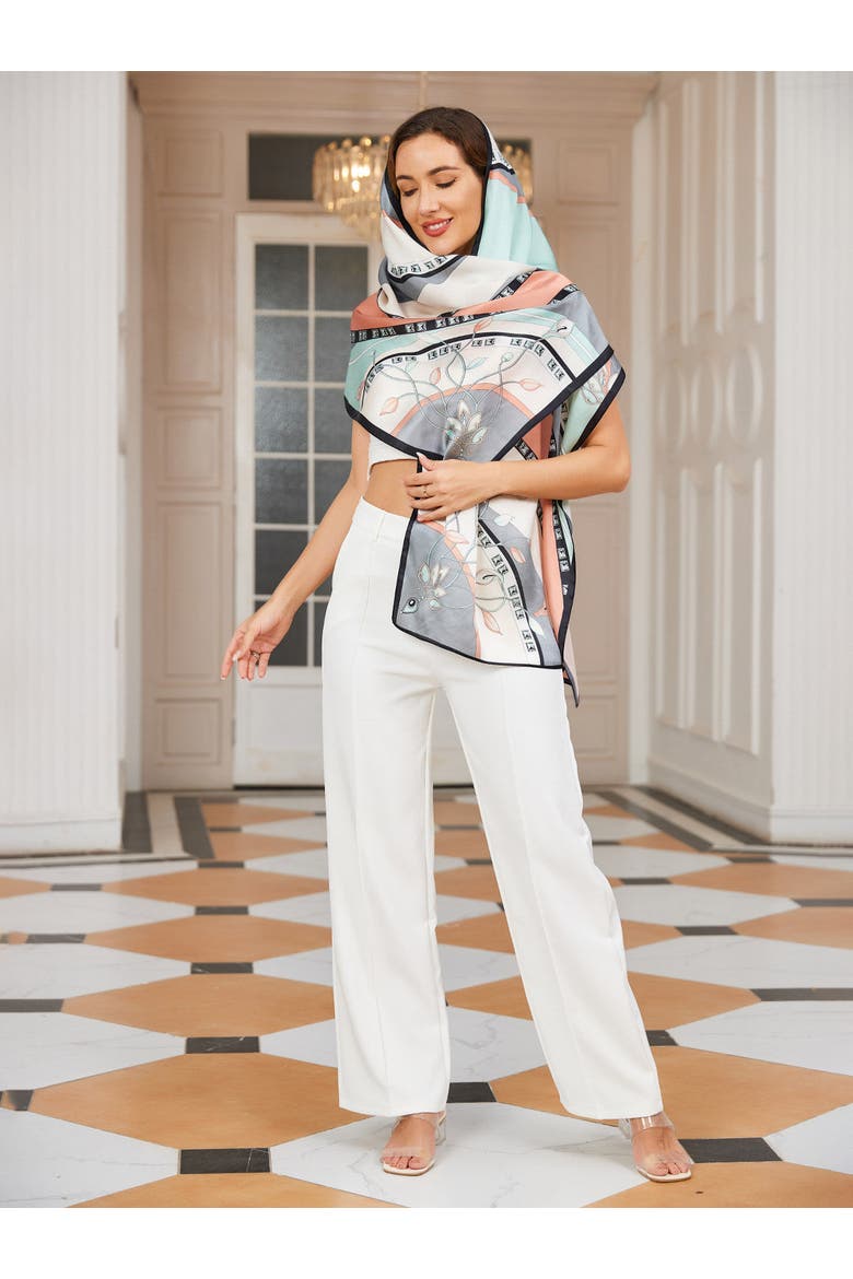 Mulberry Silk Printed Rectangular Long Shawl Scarf, Alternate, color, Mint Green