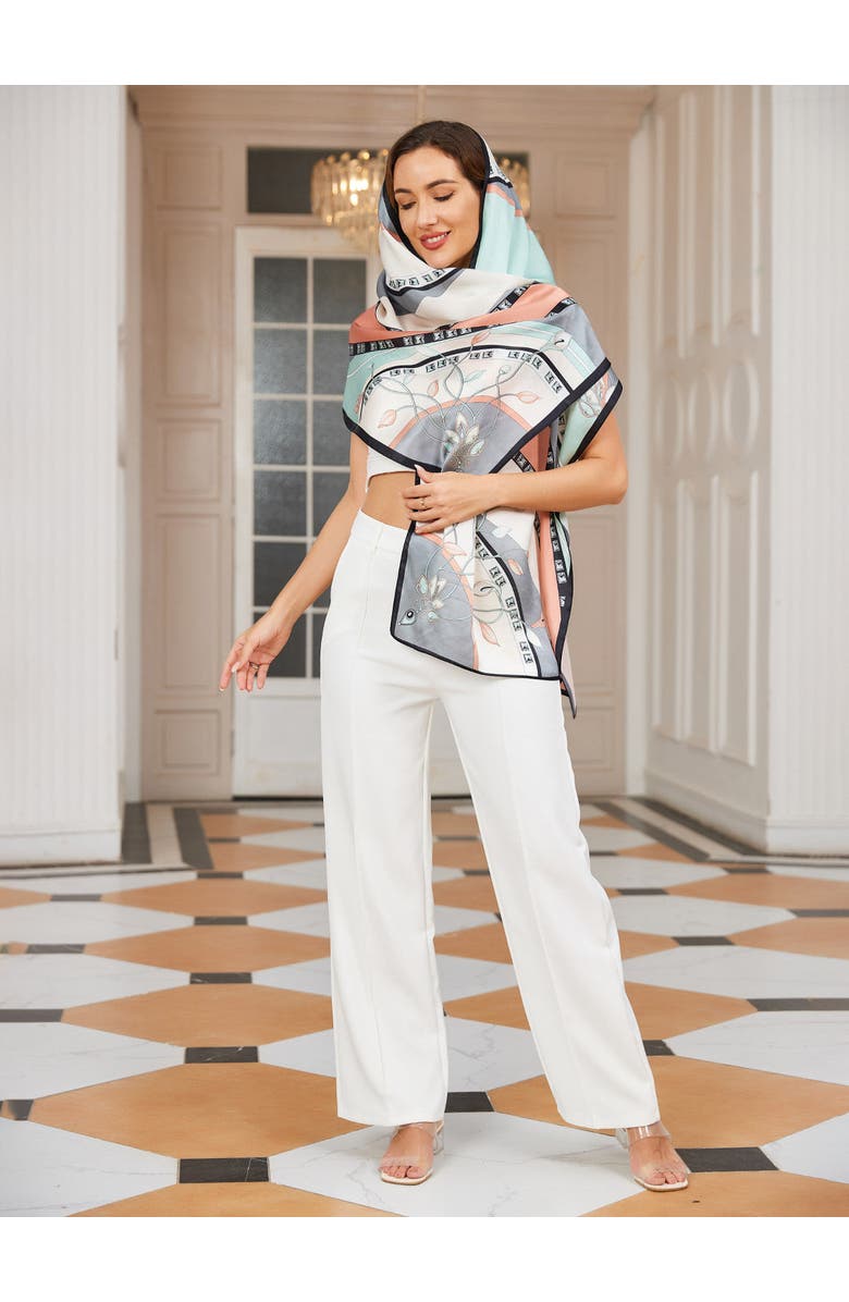 SILKSILKY Mulberry Silk Printed Rectangular Long Shawl Scarf, Alternate, color, Mint Green