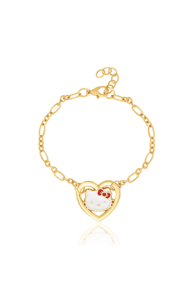 Hello Kitty Heart Link Bracelet in Gold-Tone, Main, color, Gold