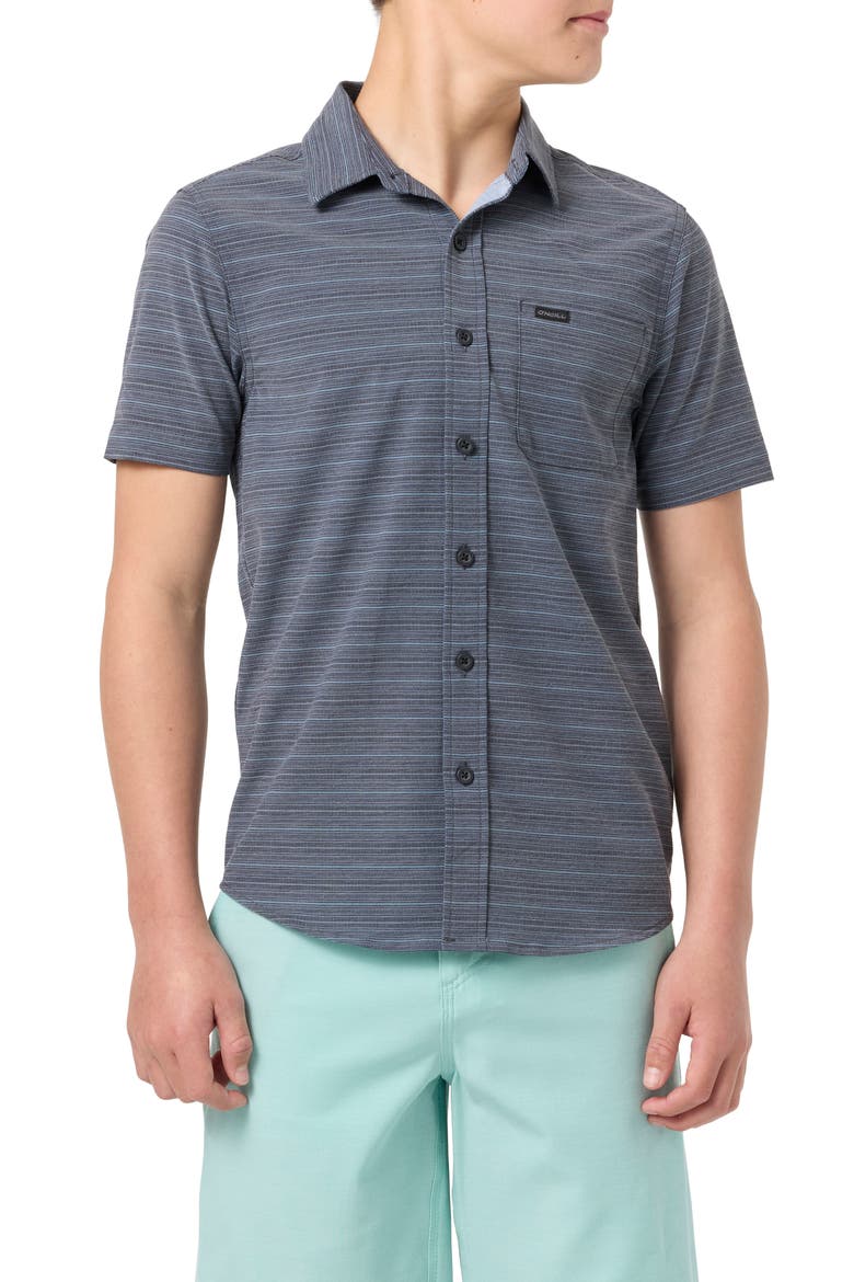 Kids' TRVLR Traverse Stripe Short Sleeve Button-Up Shirt, Main, color, GRAPHITE