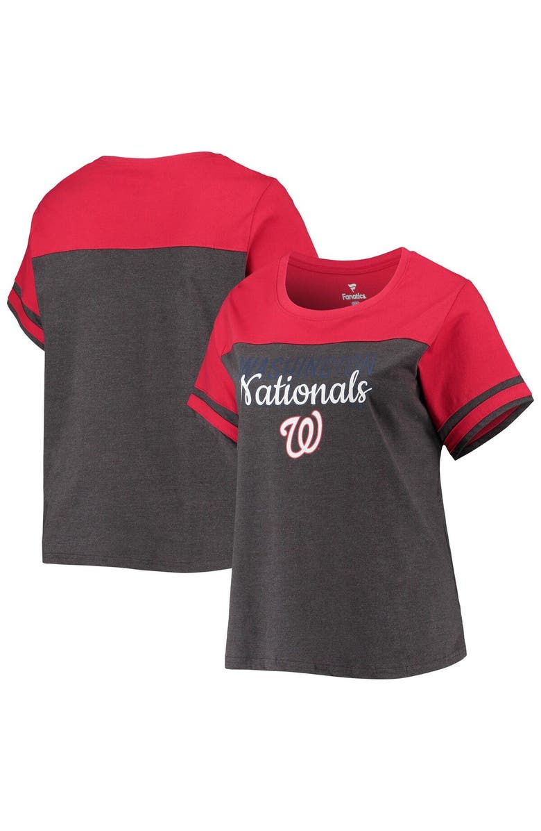 PROFILE Women's Heathered Charcoal/Red Washington Nationals Plus Size Colorblock T-Shirt, Main, color, Heather Charcoal
