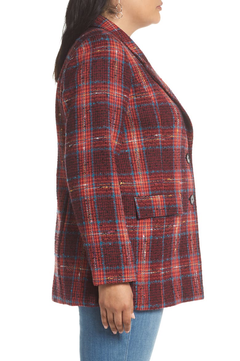Plaid Tweed Blazer, Alternate, color, RED MULTI PLAID