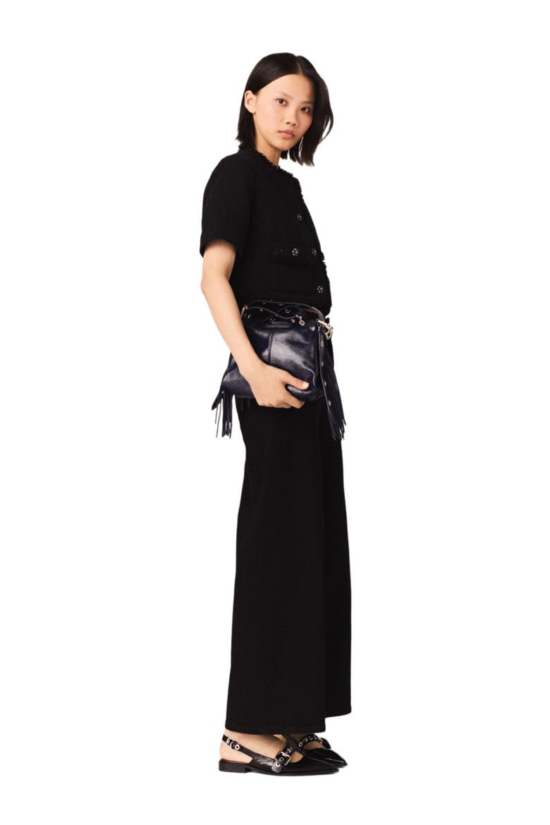 Short shiny tweed jacket, Alternate, color, Black