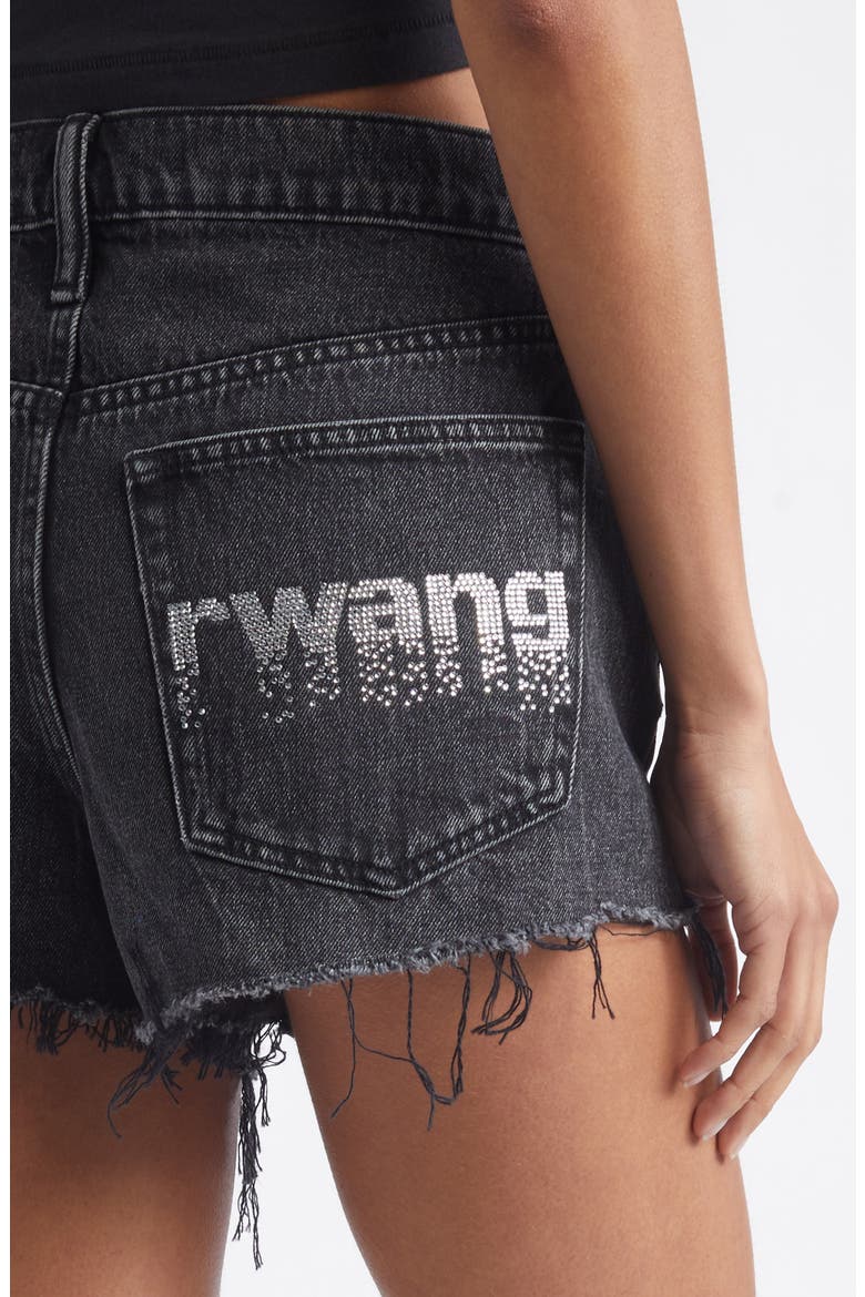 Hotfix Logo Relaxed Fit Cutoff Denim Shorts, Alternate, color, GREY AGED