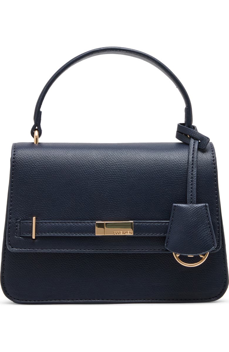 Anne Klein Belt Frame Satchel, Main, color, Navy