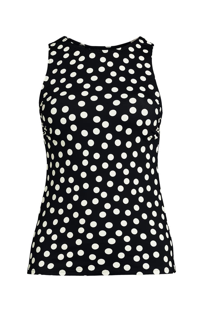 Lands' End D-Cup Chlorine Resistant High Neck UPF 50 Sun Protection Modest Tankini Swimsuit Top, Alternate, color, Black/Egret White Tossed Dots
