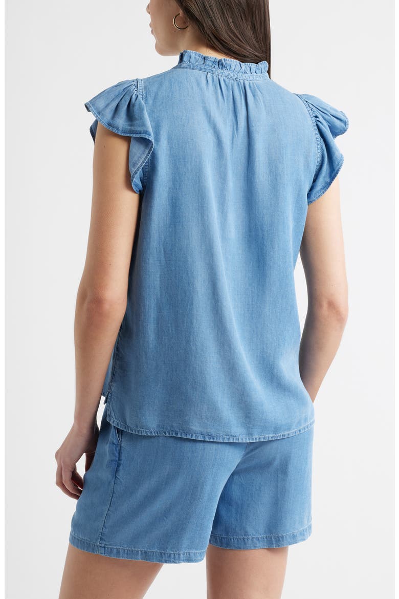 Flutter Sleeve Popover Chambray Top, Alternate, color, MEDIUM WASH